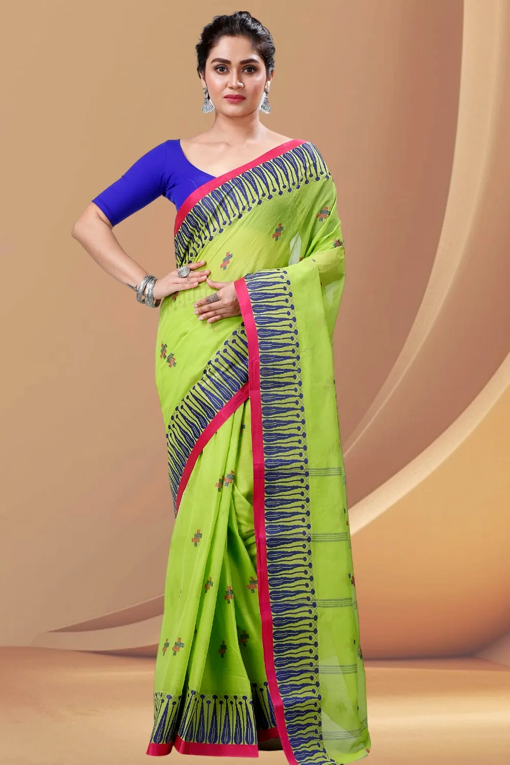 Olive Green Pure Cotton Simar Tant Saree (1037)