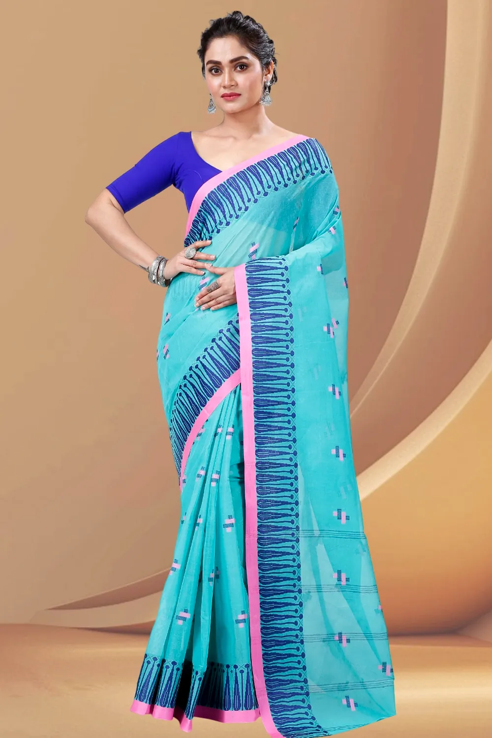 See Green Pure Cotton Simar Tant Saree (1039)