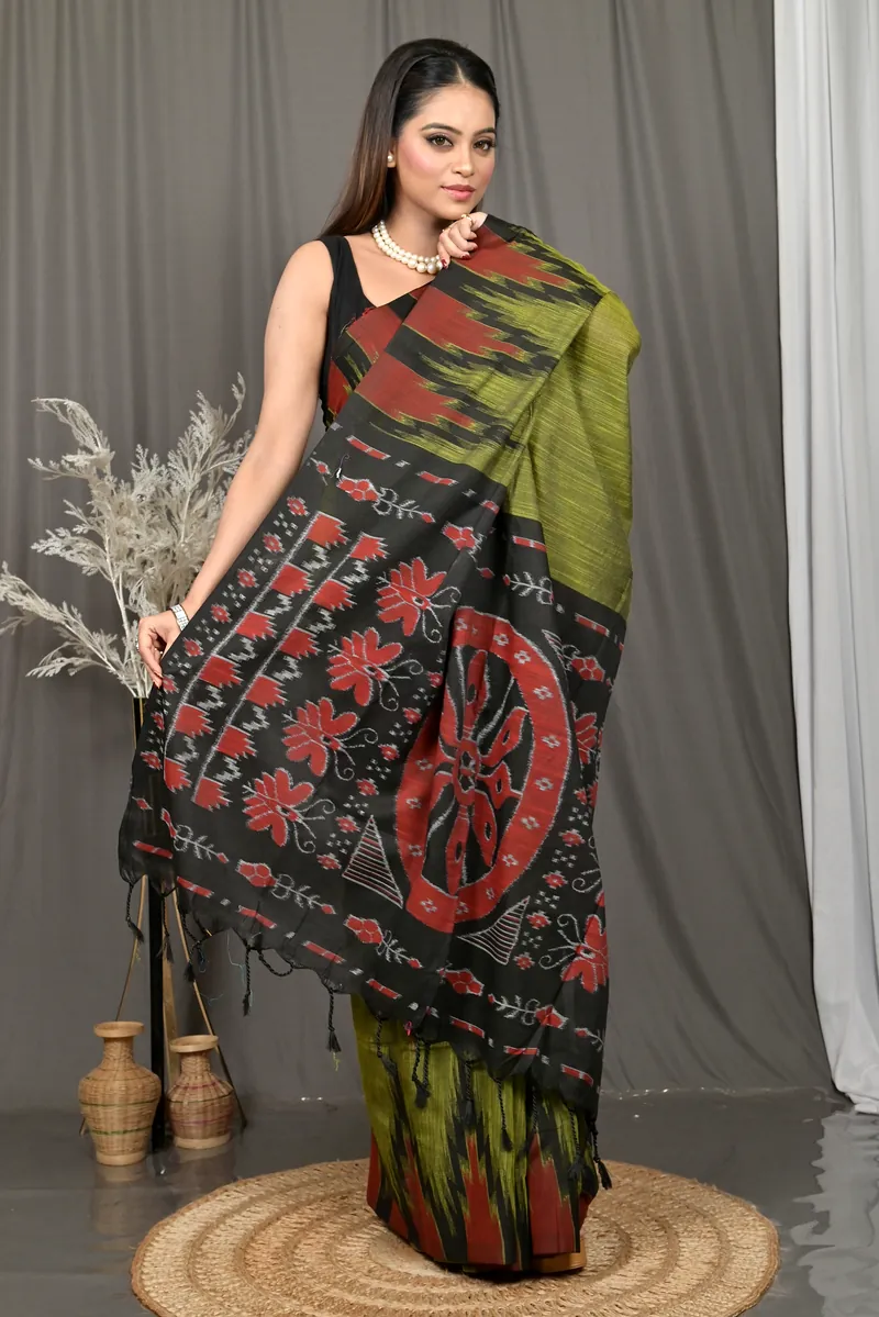 Green Black Cotton Soupur Kotki Saree  (104)