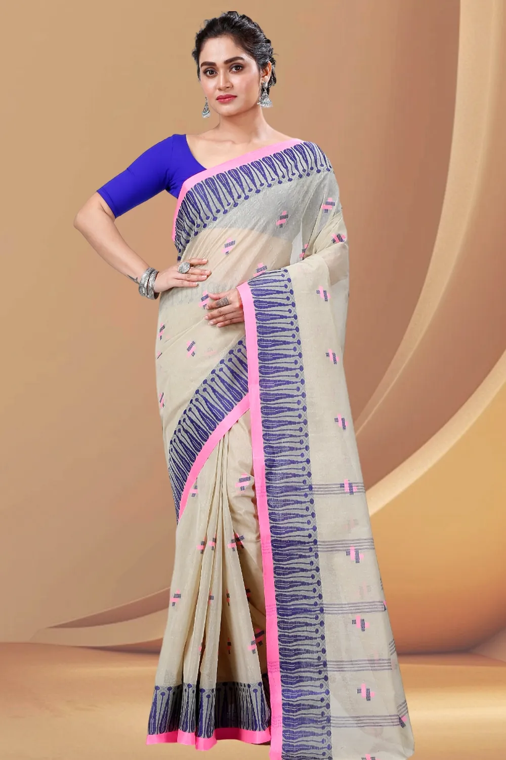 Grey Pure Cotton Simar Tant Saree (1040)
