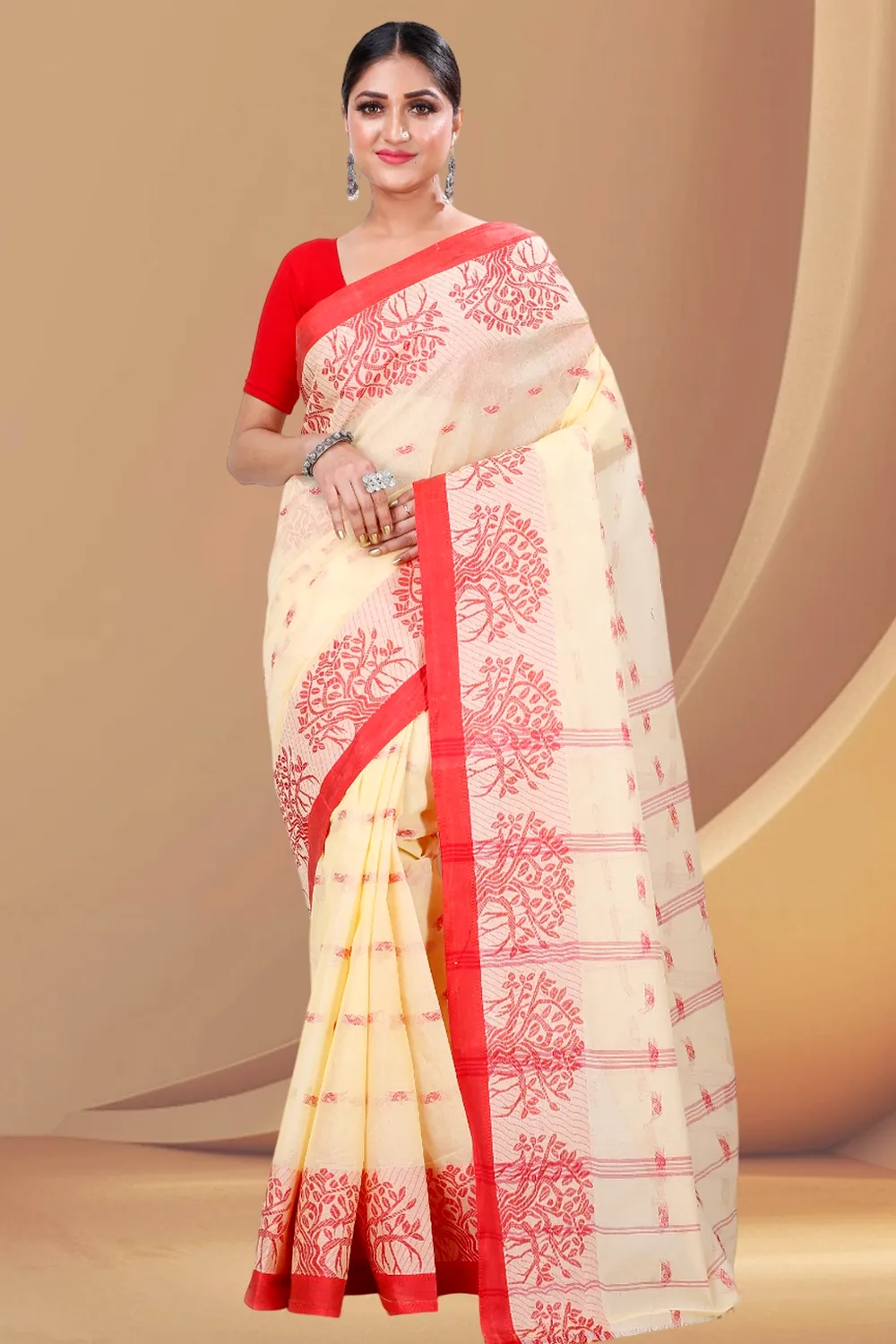 Cream Pure Cotton Somaya Tant Saree (1041)