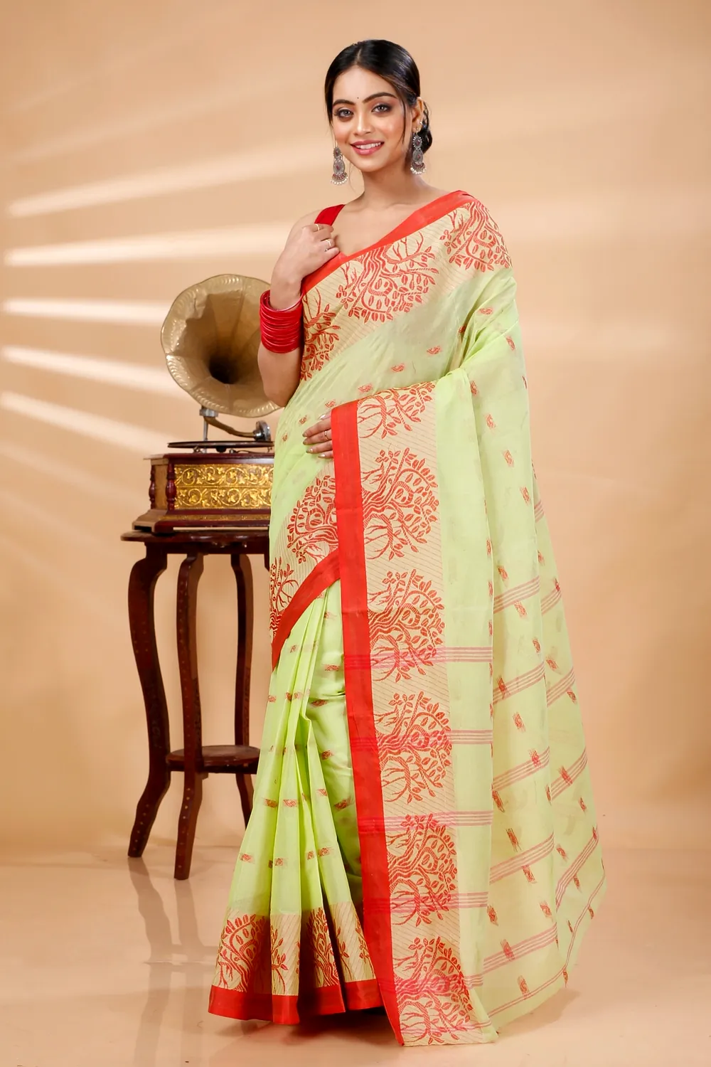 Olive Green Pure Cotton Somaya Tant Saree (1042)