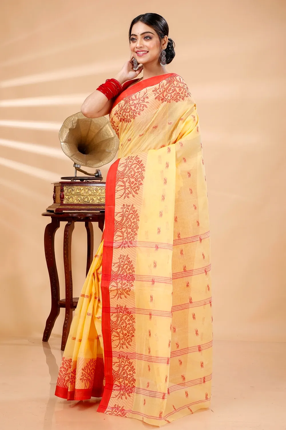 Light Yellow Pure Cotton Somaya Tant Saree (1043)