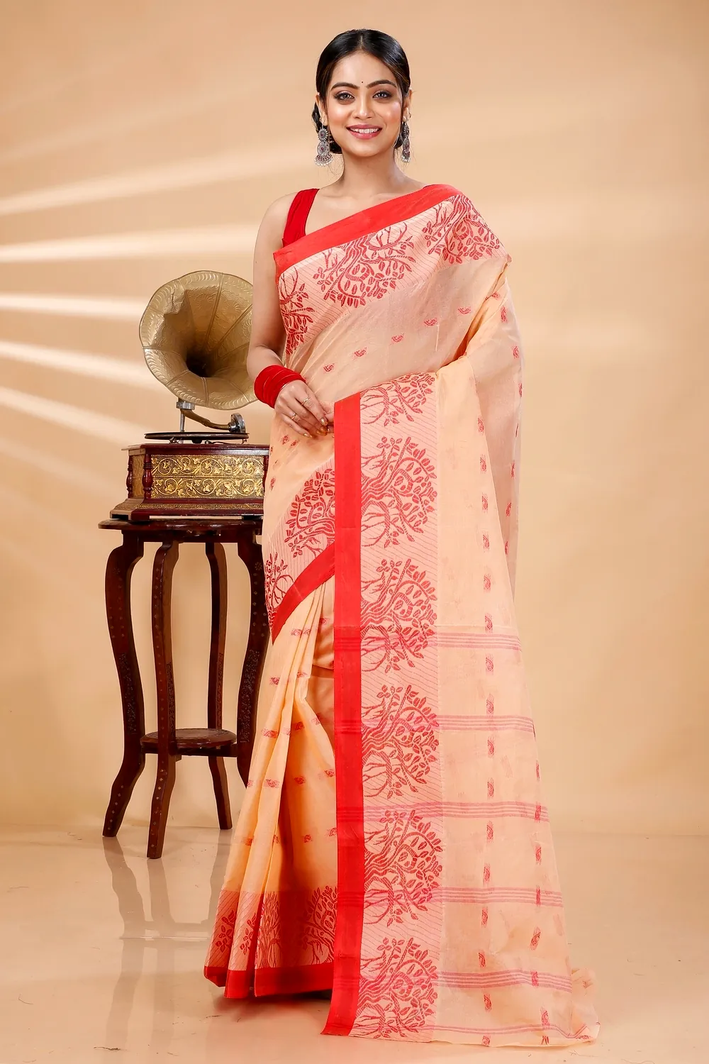 Off-White Pure Cotton Somaya Tant Saree (1044)
