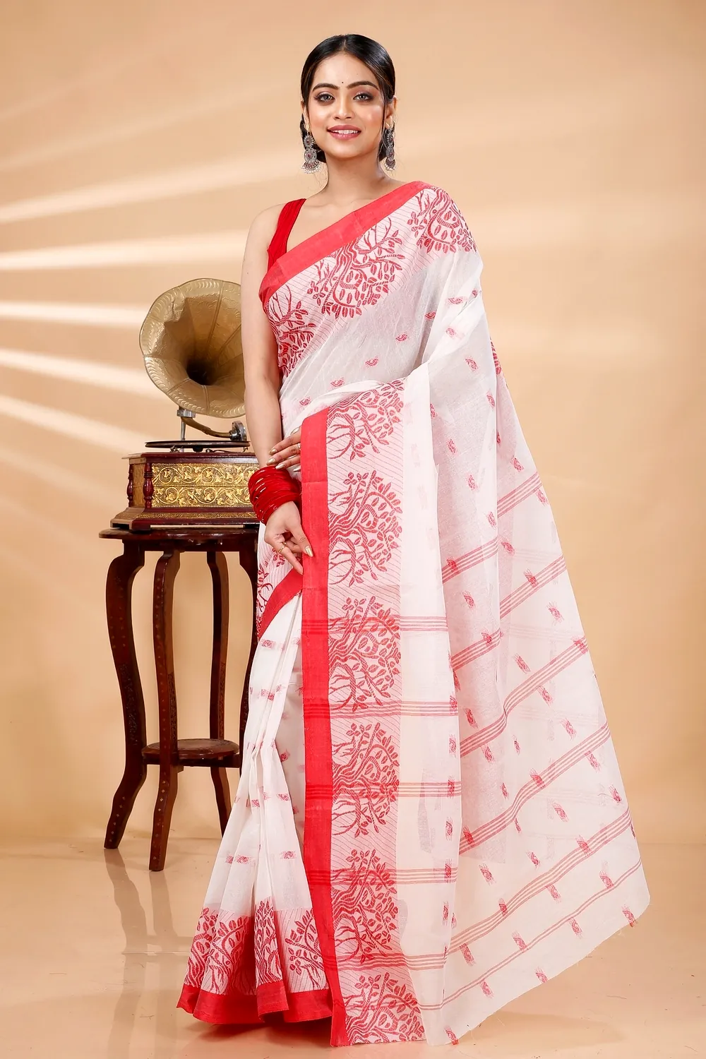 White Pure Cotton Somaya Tant Saree (1045)