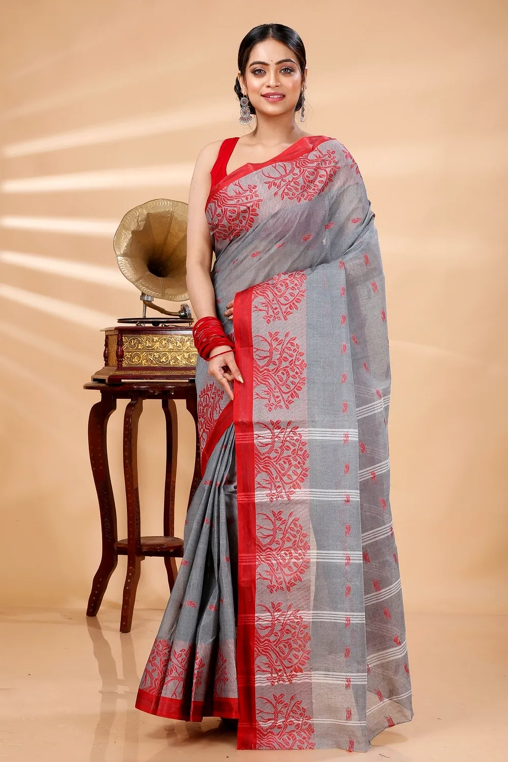 Grey Pure Cotton Somaya Tant Saree (1046)