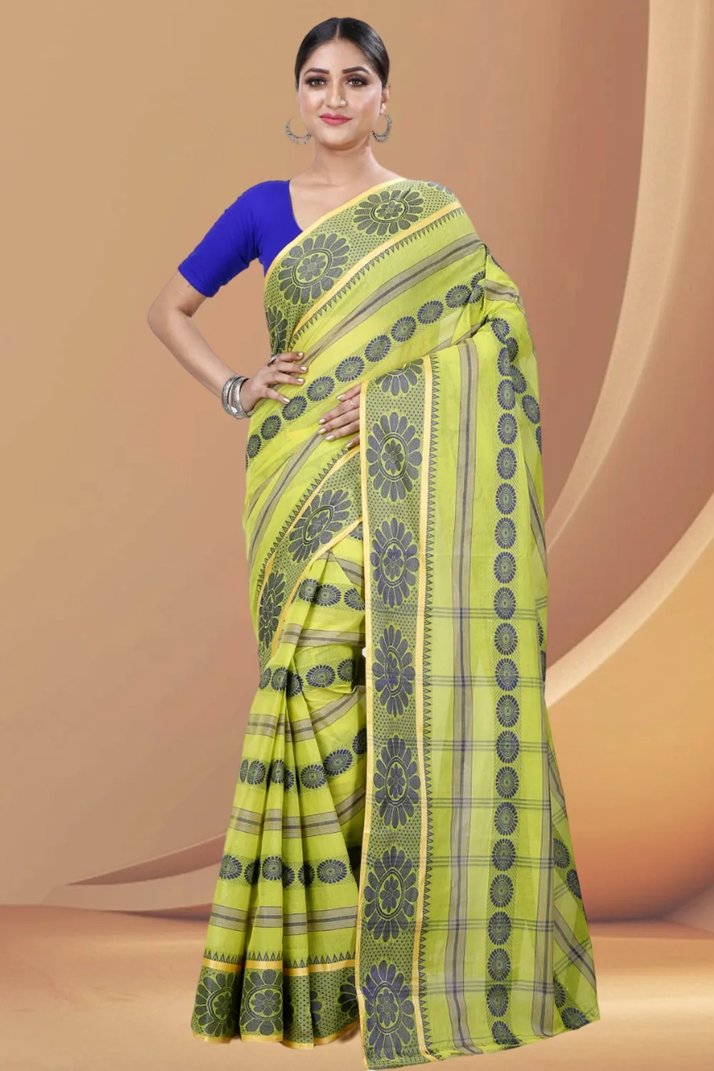 Green Pure Cotton Chakro_Tant Tant Saree (1049)