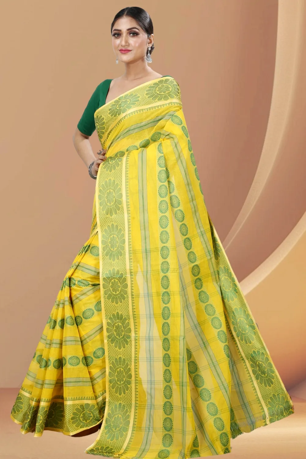 Yellow Pure Cotton Chakro_Tant Tant Saree (1050)