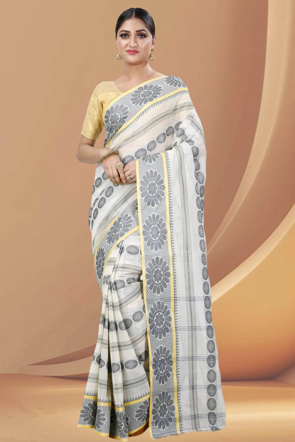 Silver Pure Cotton Chakro_Tant Tant Saree (1053)