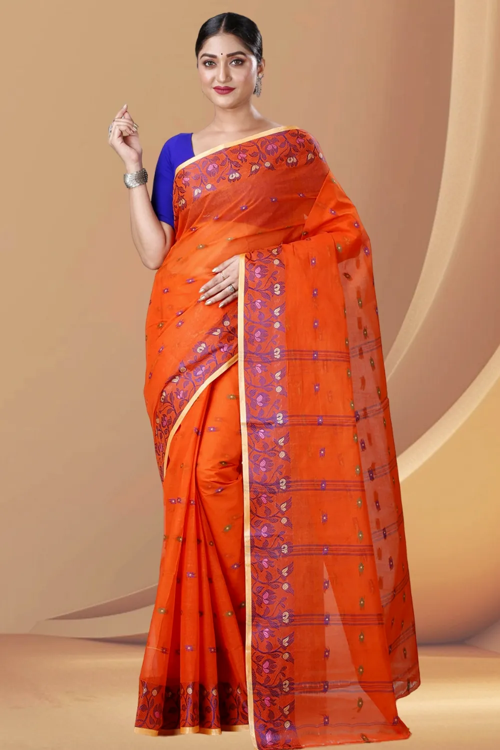 Orange Pure Cotton Gopika Tant Saree (1055)