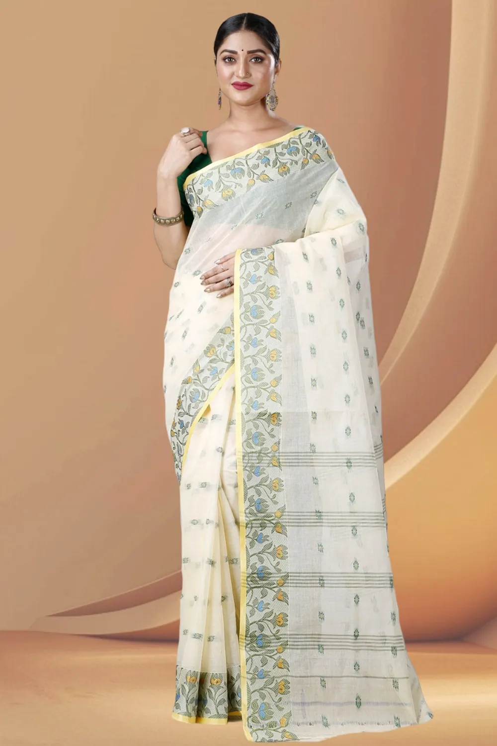 White Pure Cotton Gopika Tant Saree (1056)