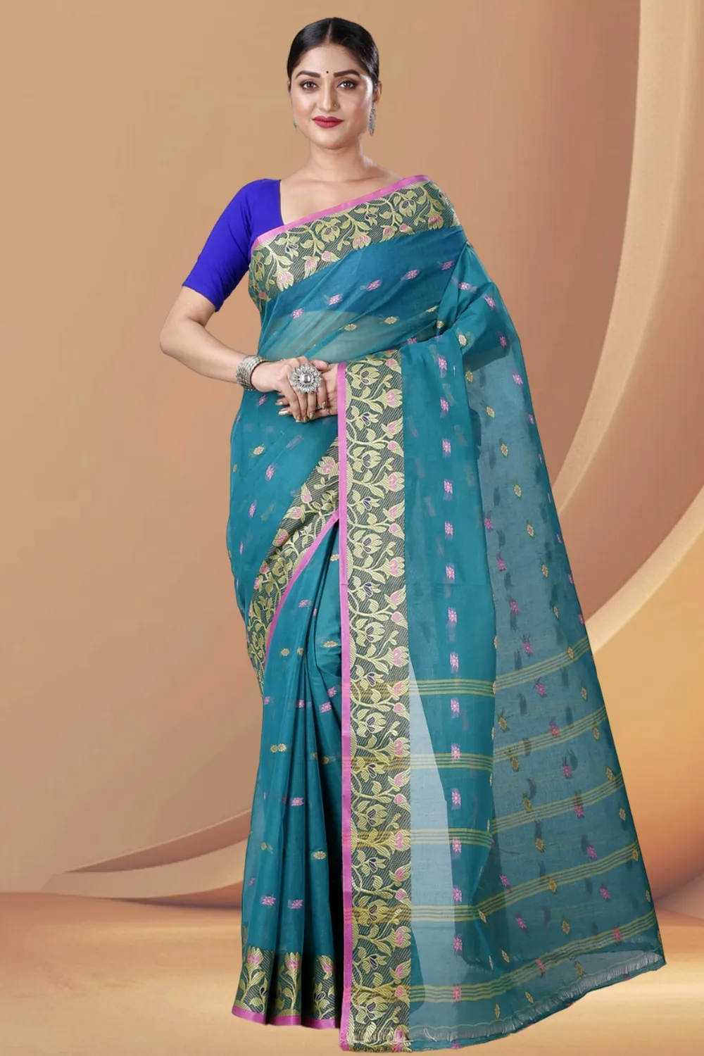 Dark Green Pure Cotton Gopika Tant Saree (1057)