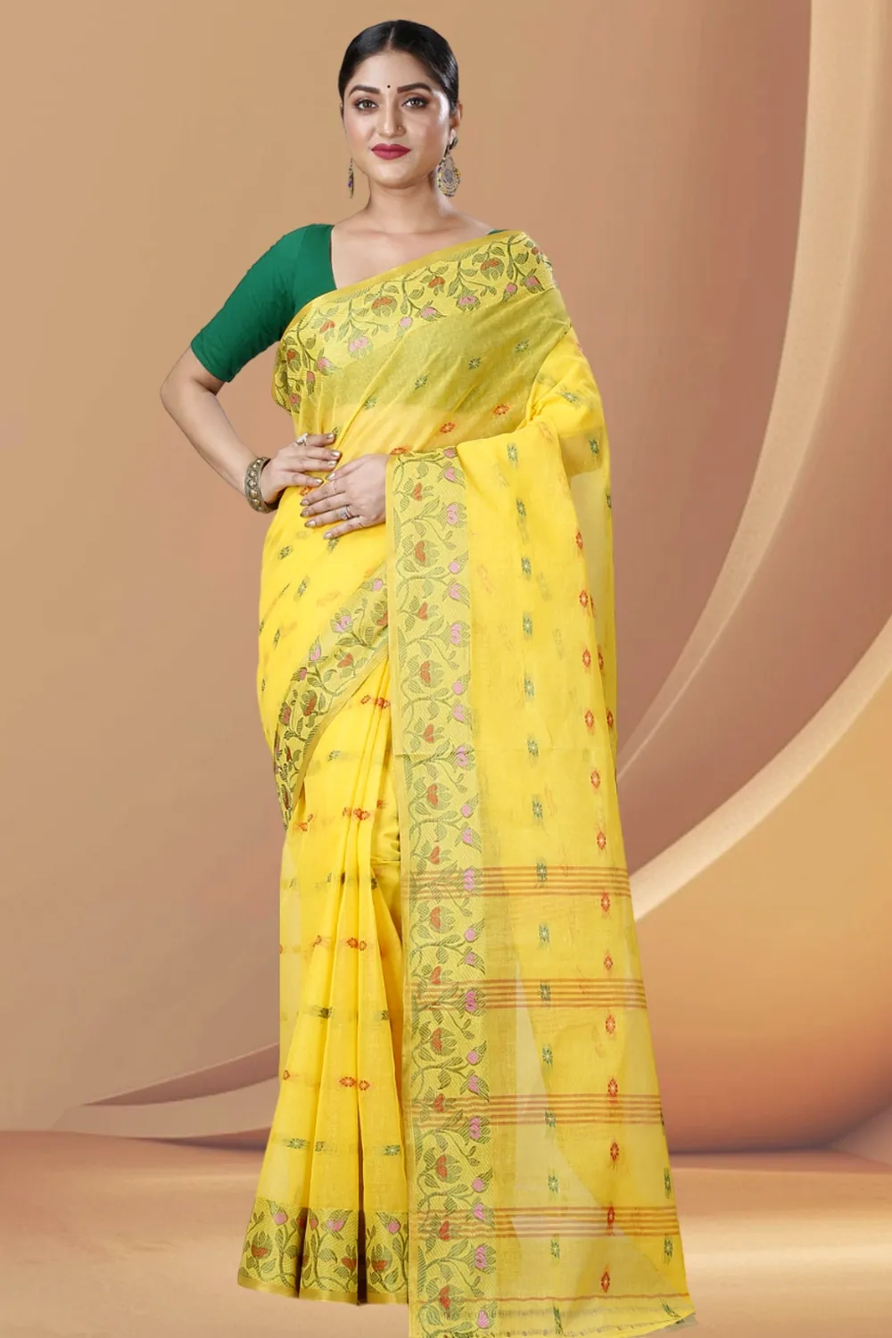 Yellow Pure Cotton Gopika Tant Saree (1059)