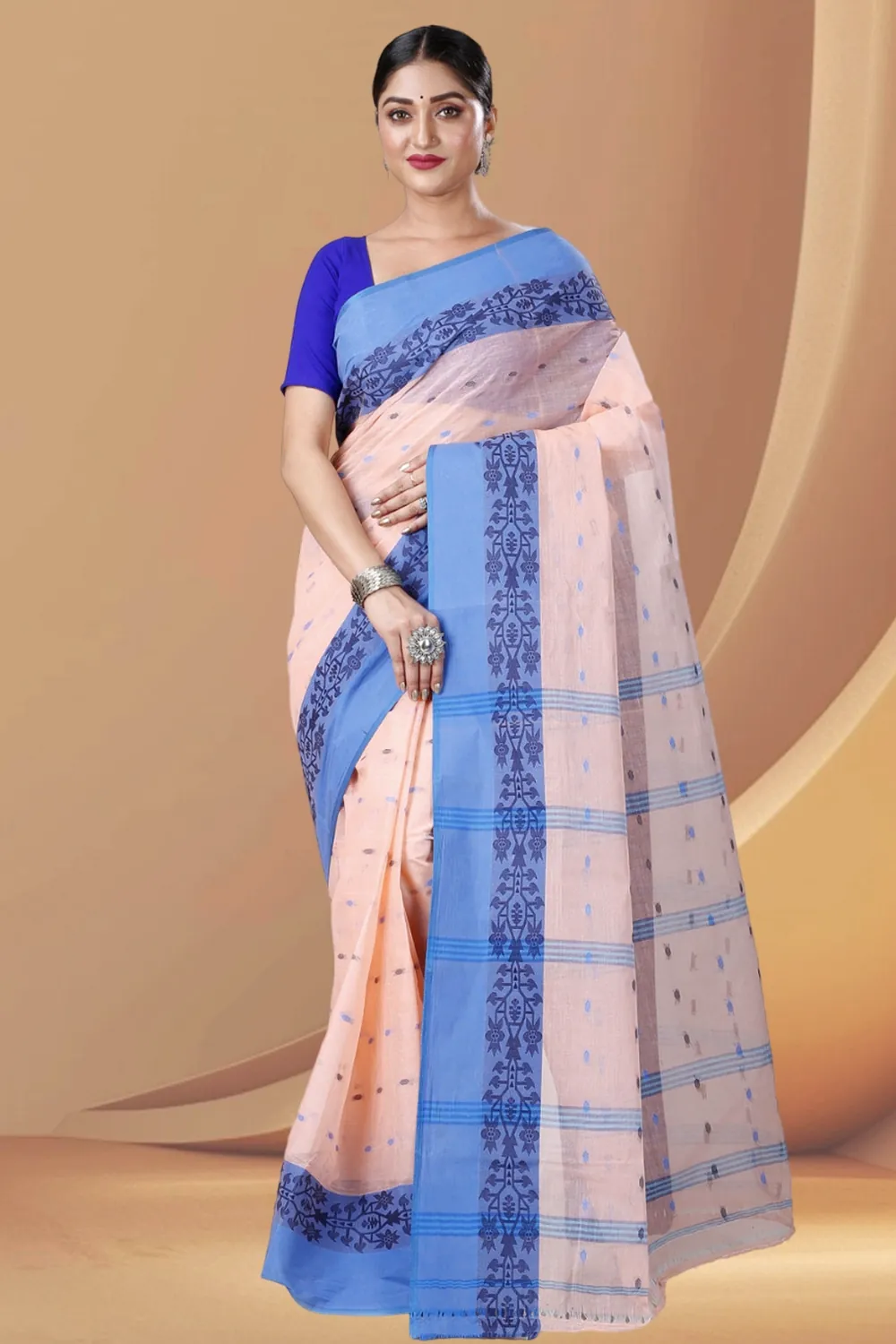 Peach Pure Cotton Apurva Tant Saree (1062)