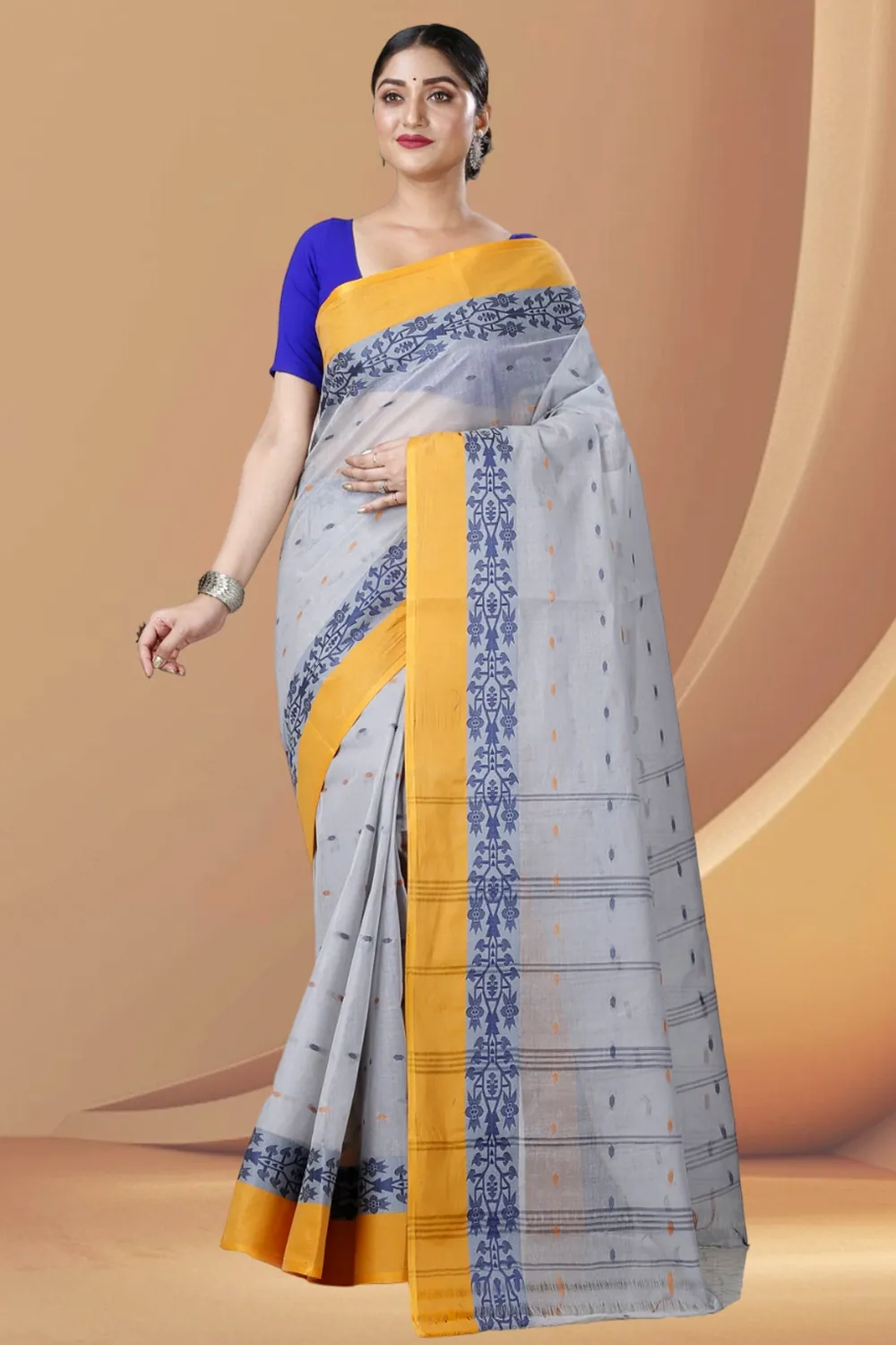 Grey Pure Cotton Apurva Tant Saree (1063)