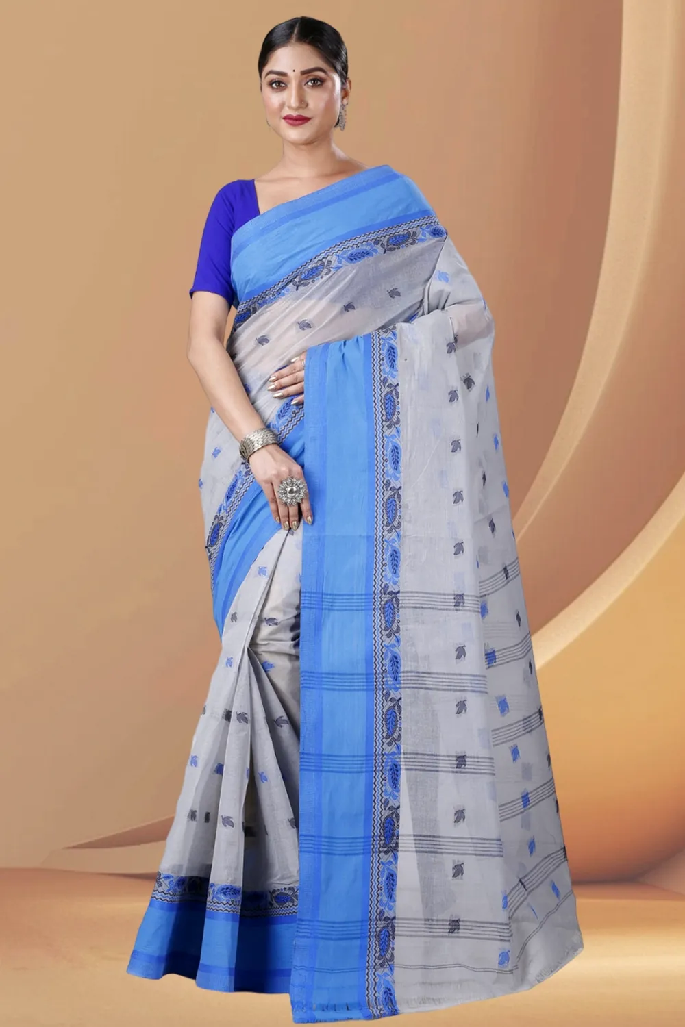 Grey Pure Cotton Provati Tant Saree (1071)