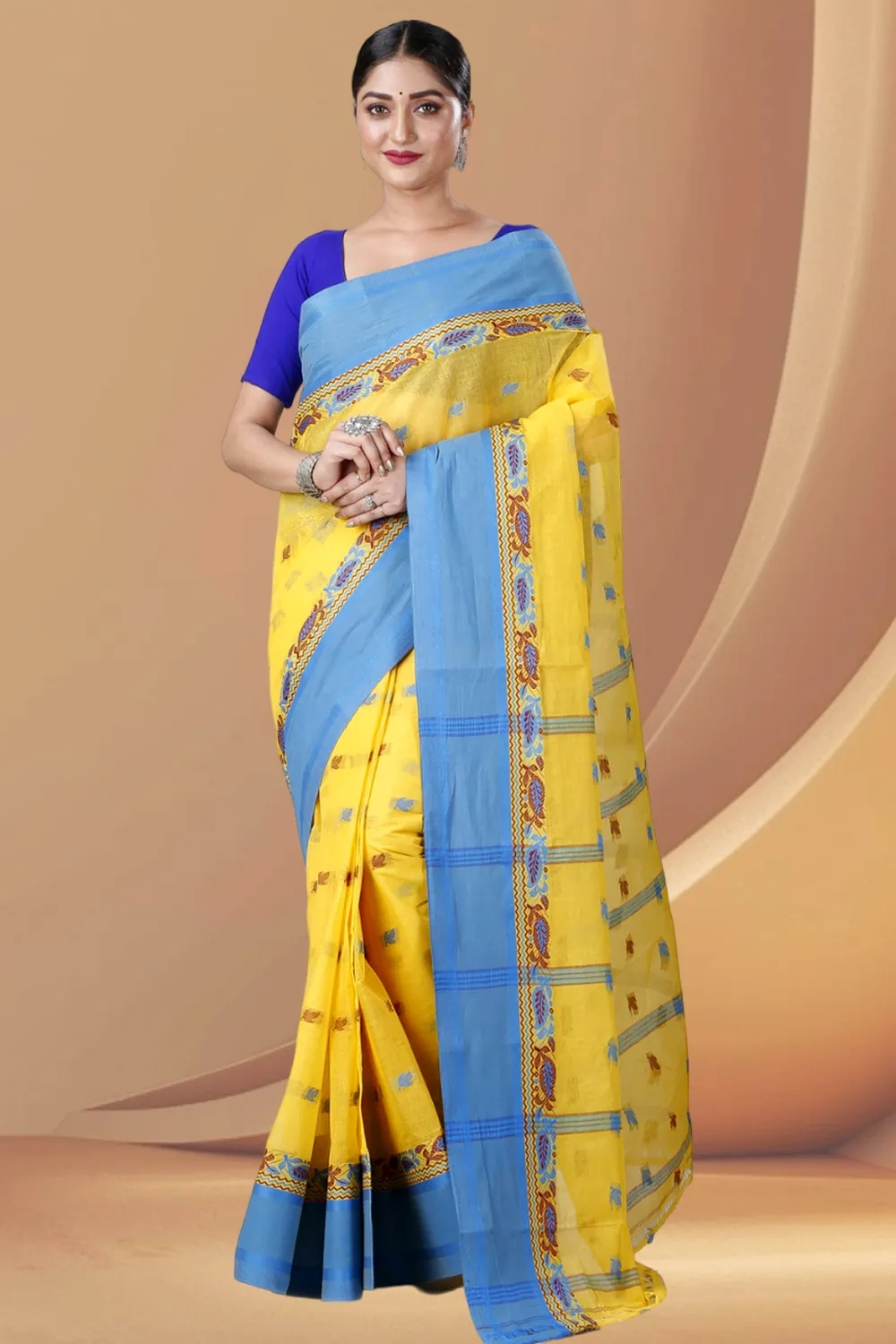 Yellow Pure Cotton Provati Tant Saree (1073)