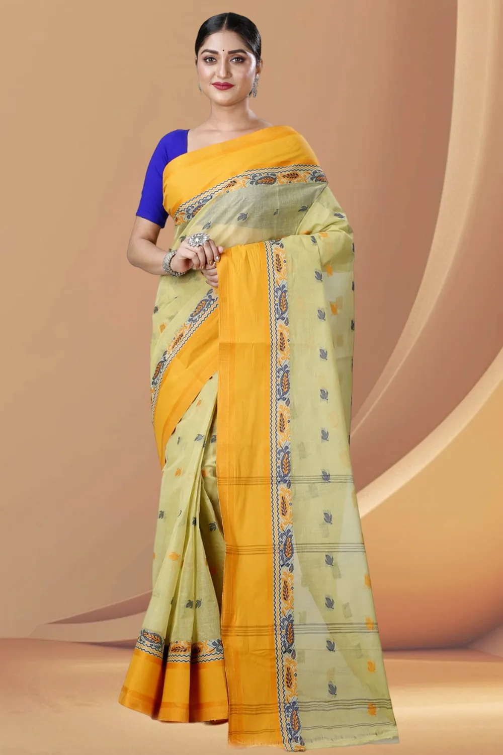 Light Yellow Pure Cotton Provati Tant Saree (1074)