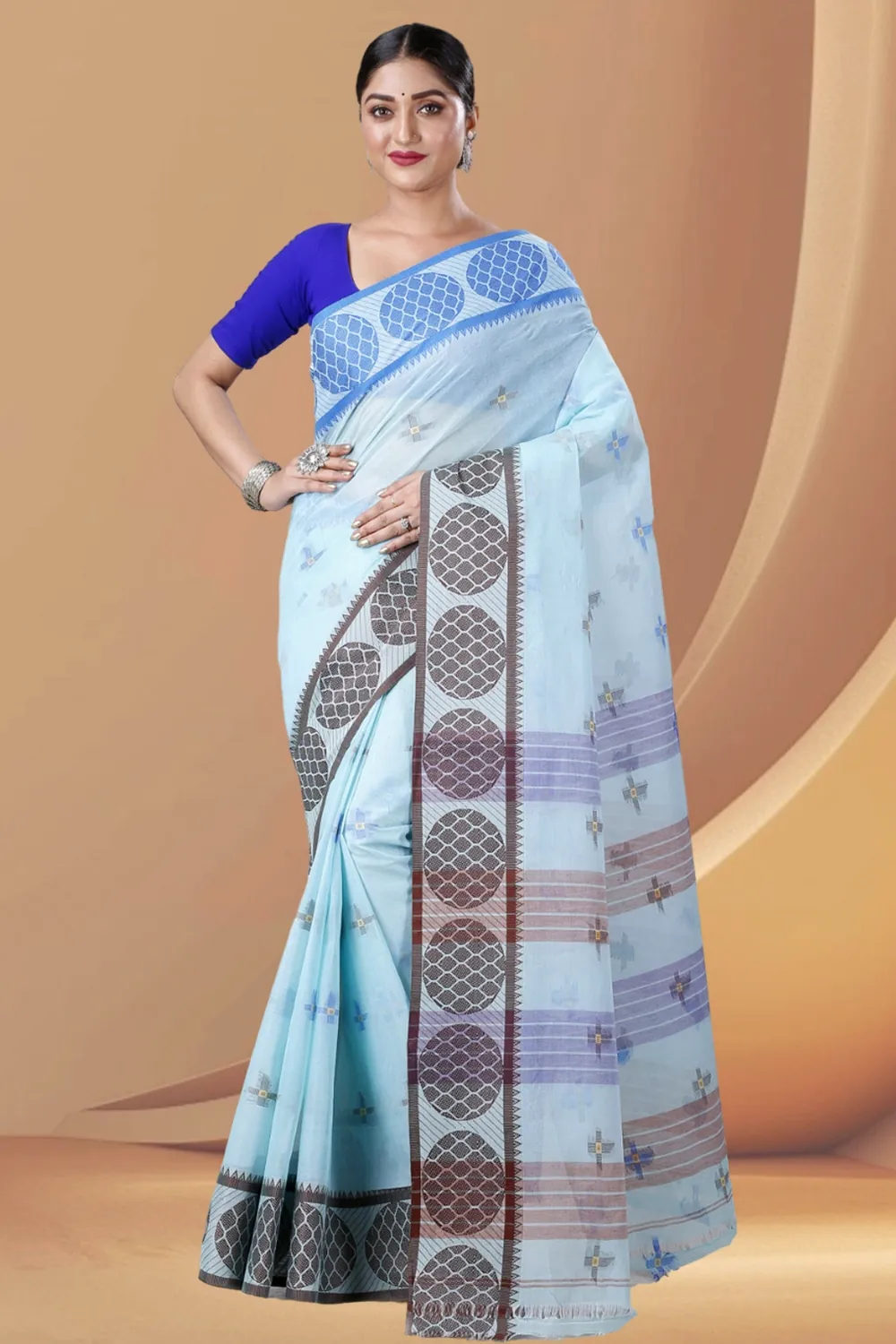 Sky Blue Pure Cotton Ananda Tant Saree (1076)
