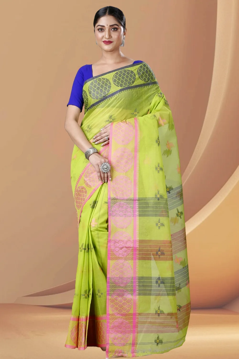 Green Pure Cotton Ananda Tant Saree (1077)