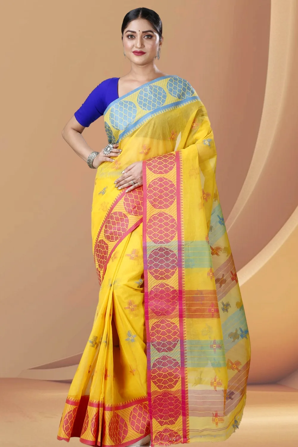 Yellow Pure Cotton Ananda Tant Saree (1078)