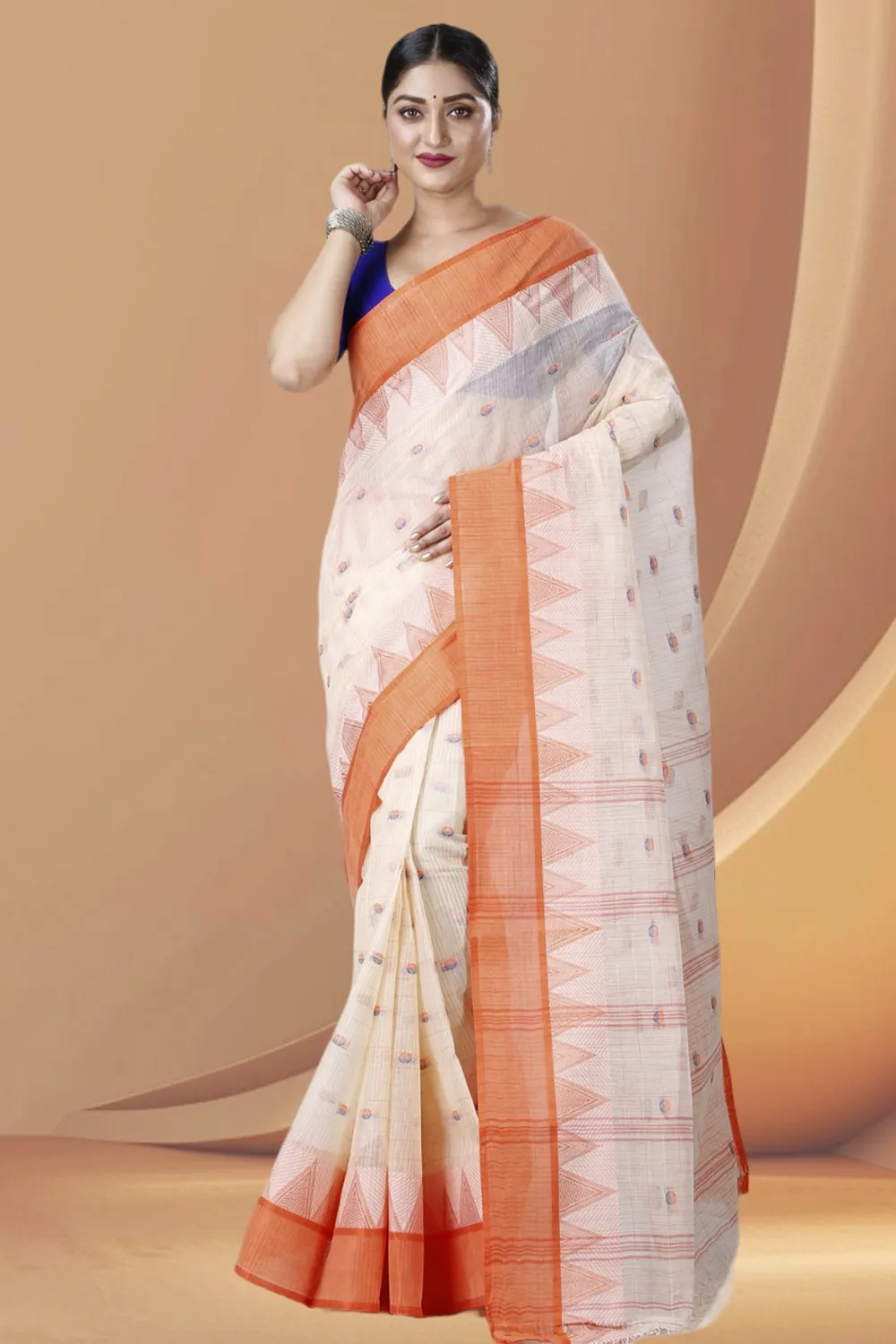 Orange Pure Cotton Ishvari Tant Saree (1080)