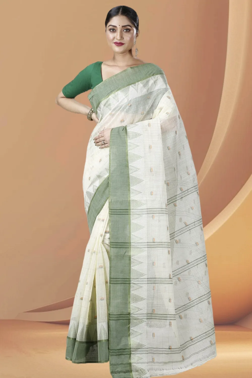 Green Pure Cotton Ishvari Tant Saree (1081)