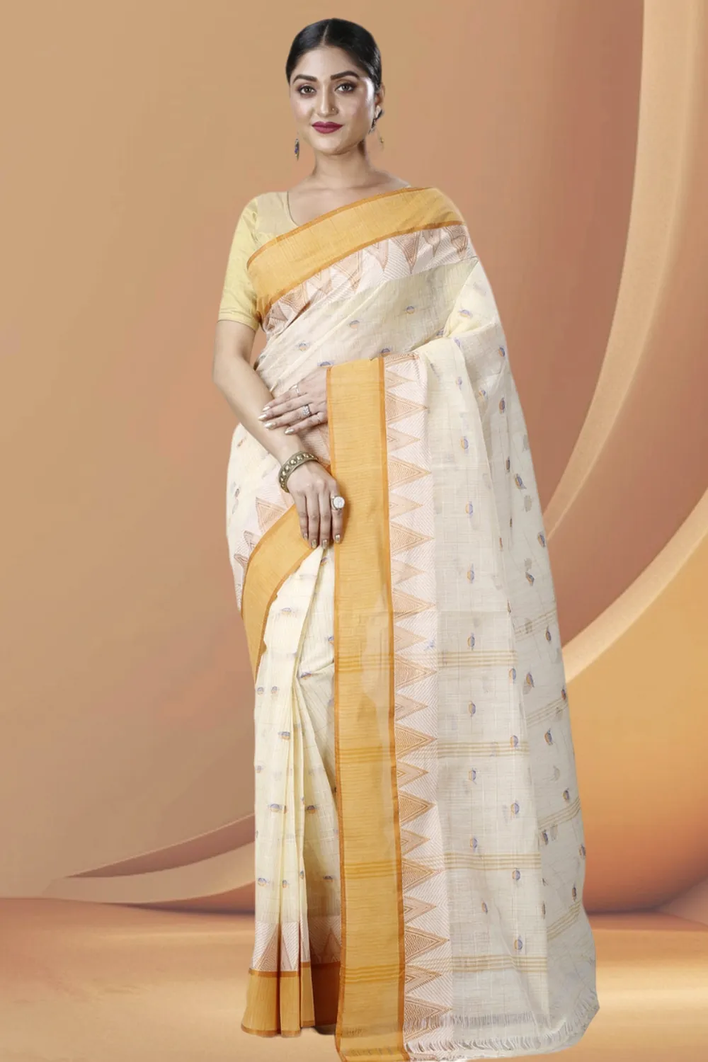 Yellow Pure Cotton Ishvari Tant Saree (1082)