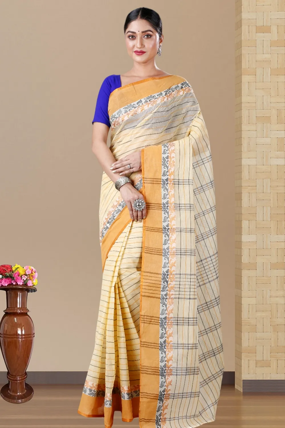 Yellow Pure Cotton Subha Tant Saree (1083)