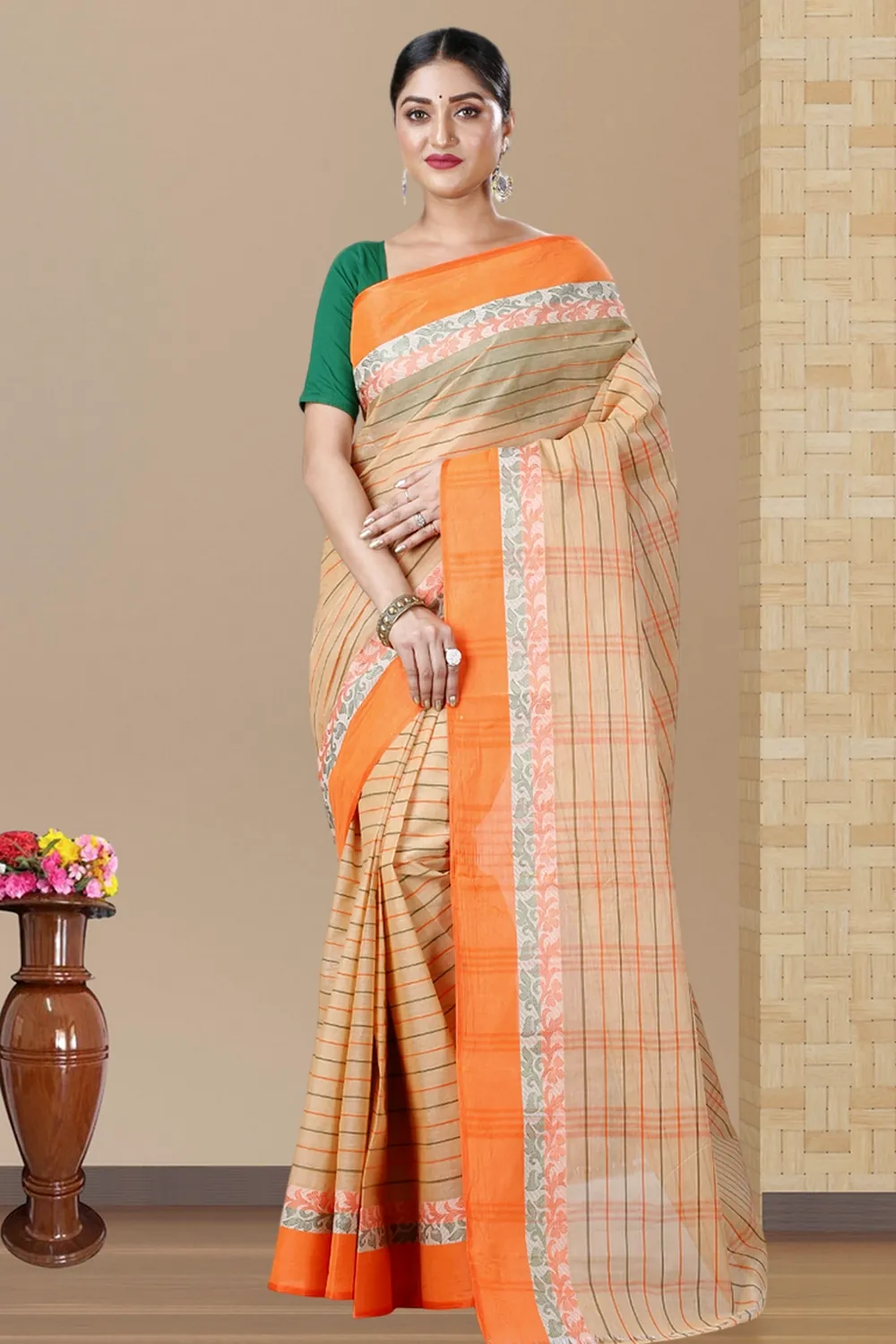 Orange Pure Cotton Subha Tant Saree (1085)