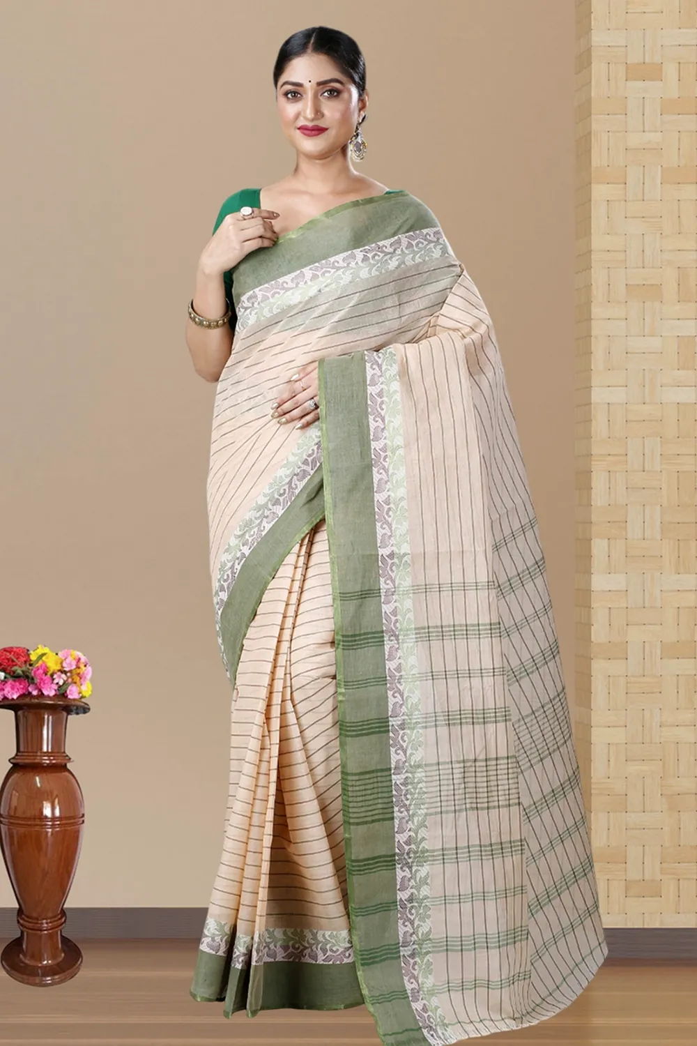 Green Pure Cotton Subha Tant Saree (1086)