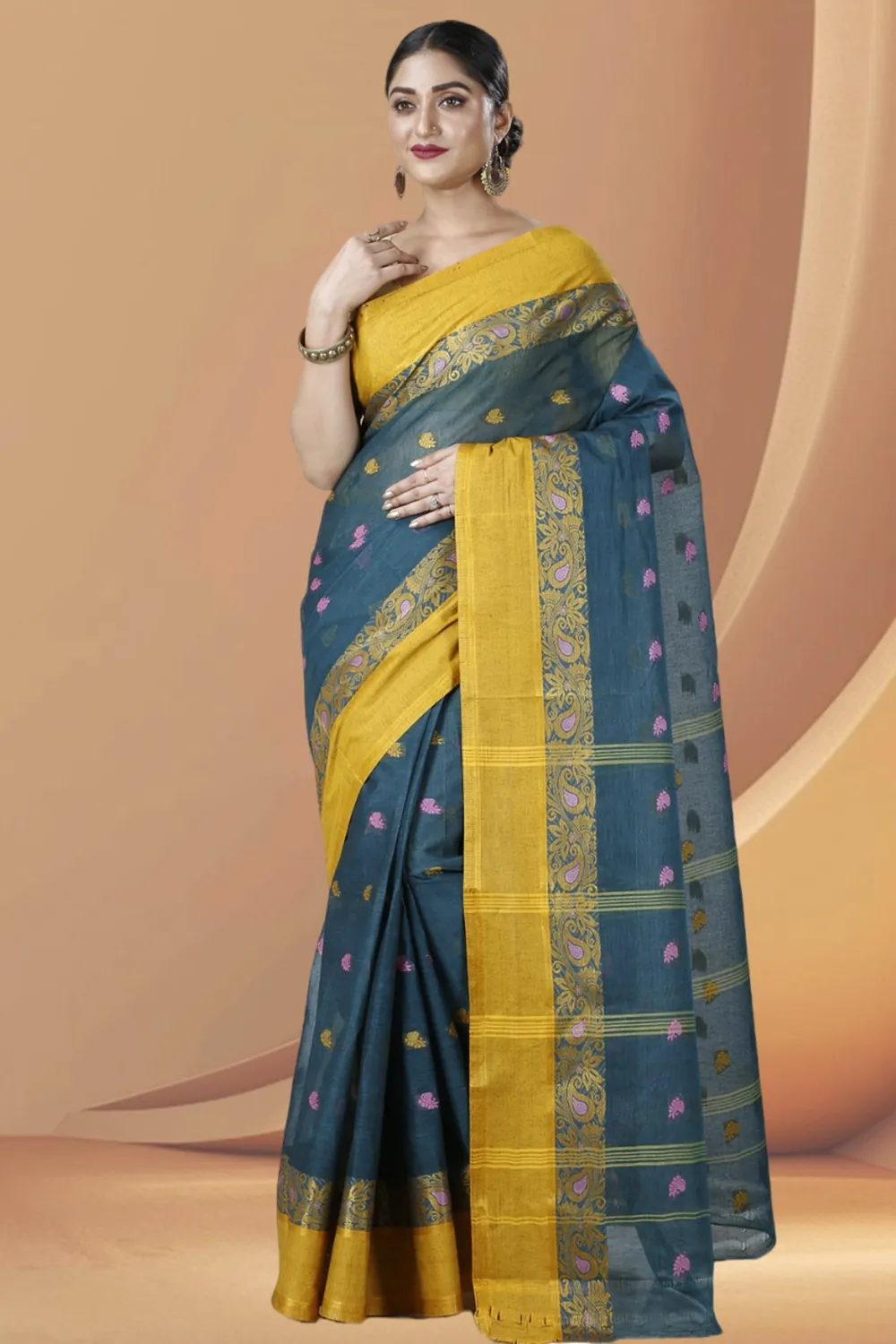 Dark Green Pure Cotton Srimati Tant Saree (1090)