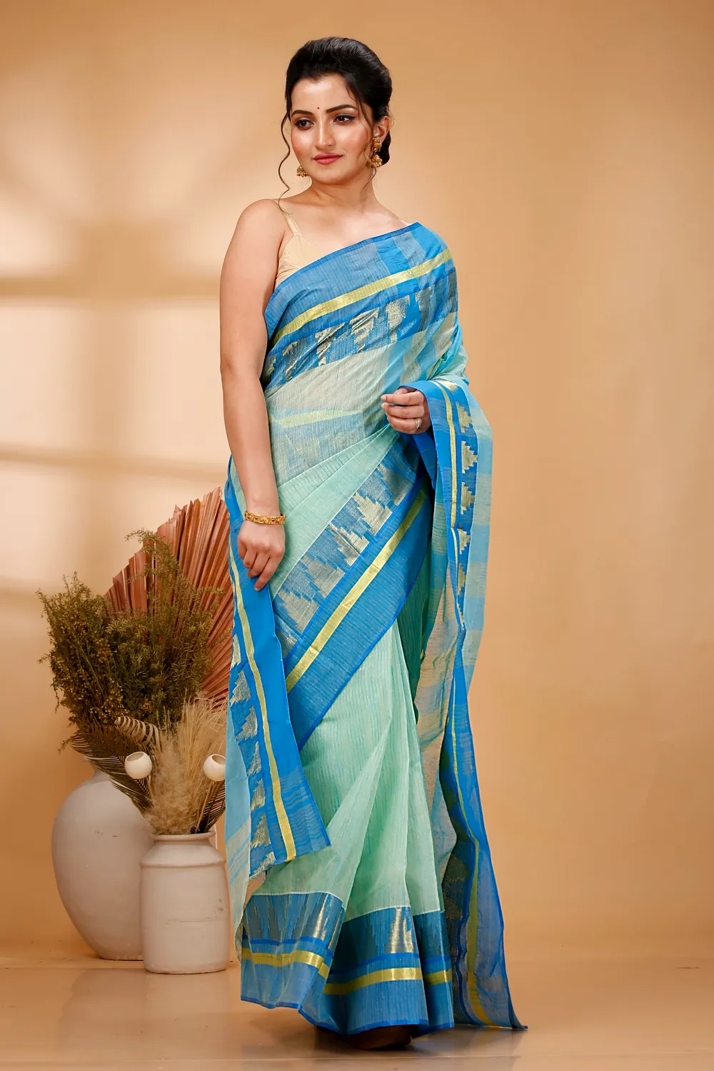 Sky Blue Pure Cotton Vrinda Tant Saree (1092)
