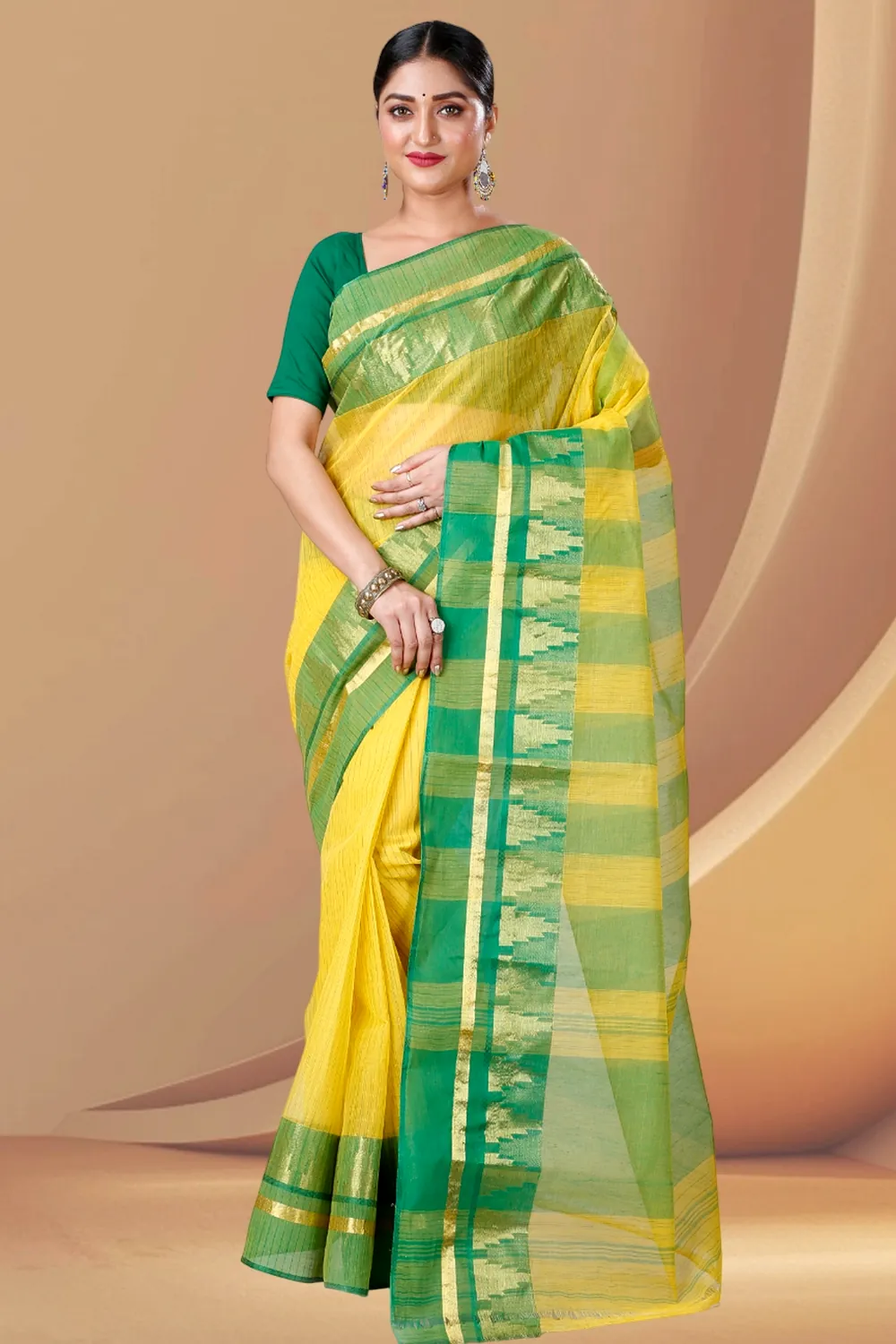 Yellow Pure Cotton Vrinda Tant Saree (1094)