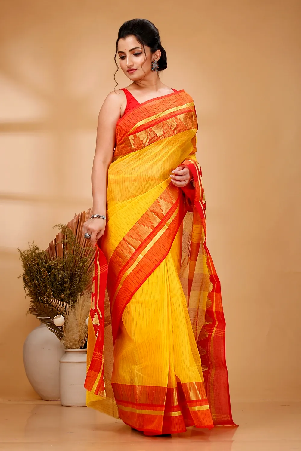 Red Pure Cotton Vrinda Tant Saree (1095)