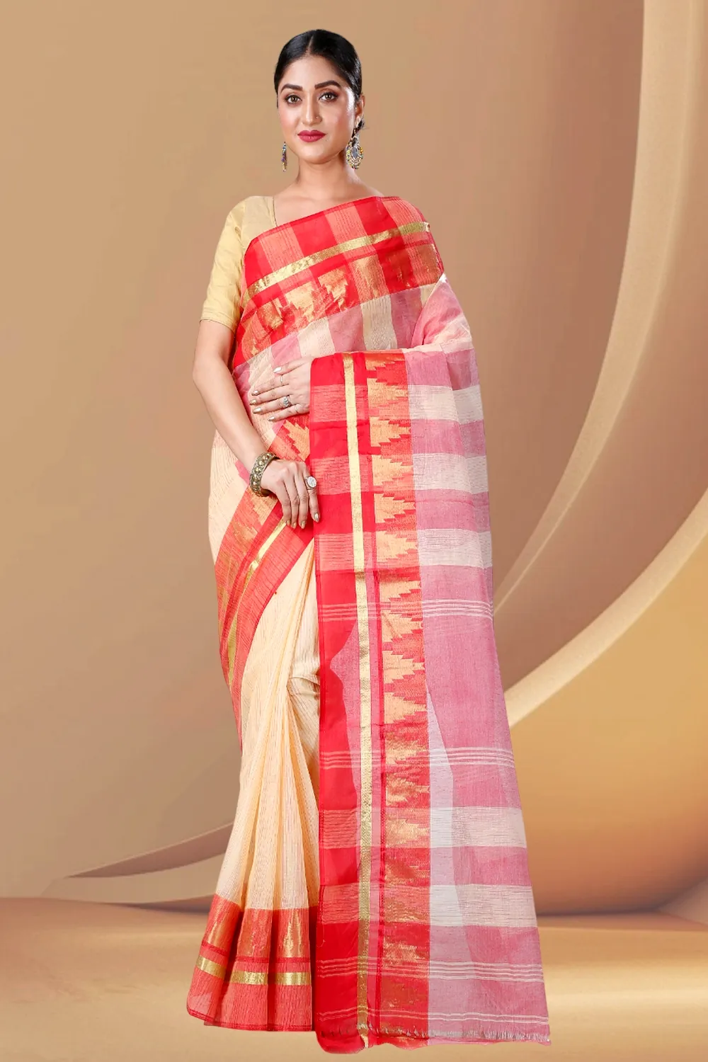 Off White Pure Cotton Vrinda Tant Saree (1096)