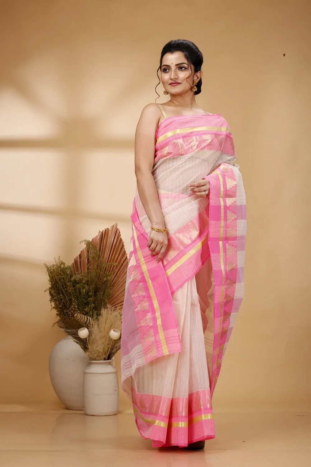Pink Pure Cotton Vrinda Tant Saree (1098)