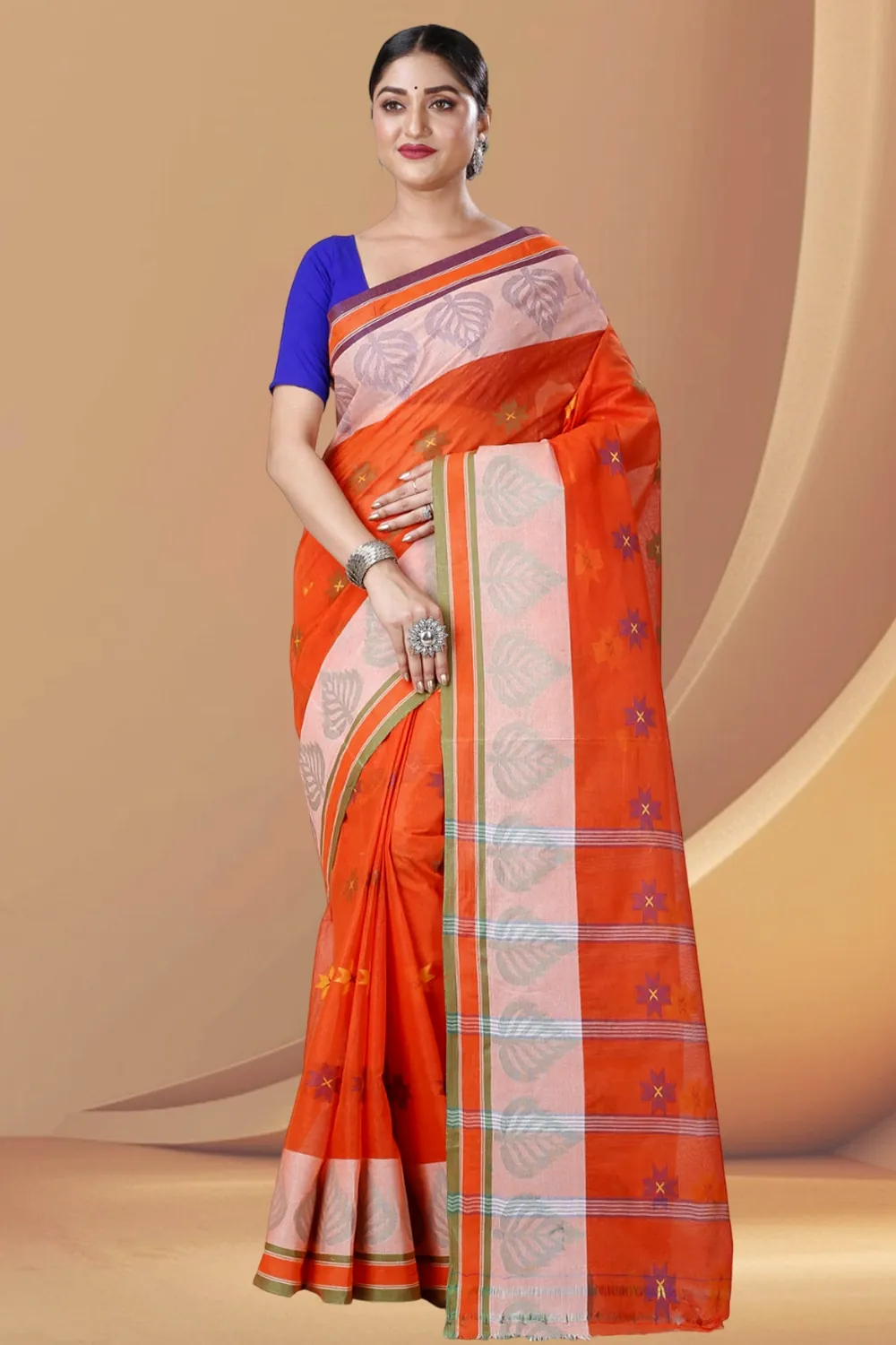 Orange Pure Cotton Subhangi Tant Saree (1099)