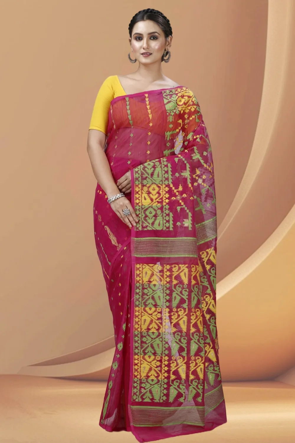 Marun Blended Cotton Jaya Jamdani Saree (1101)