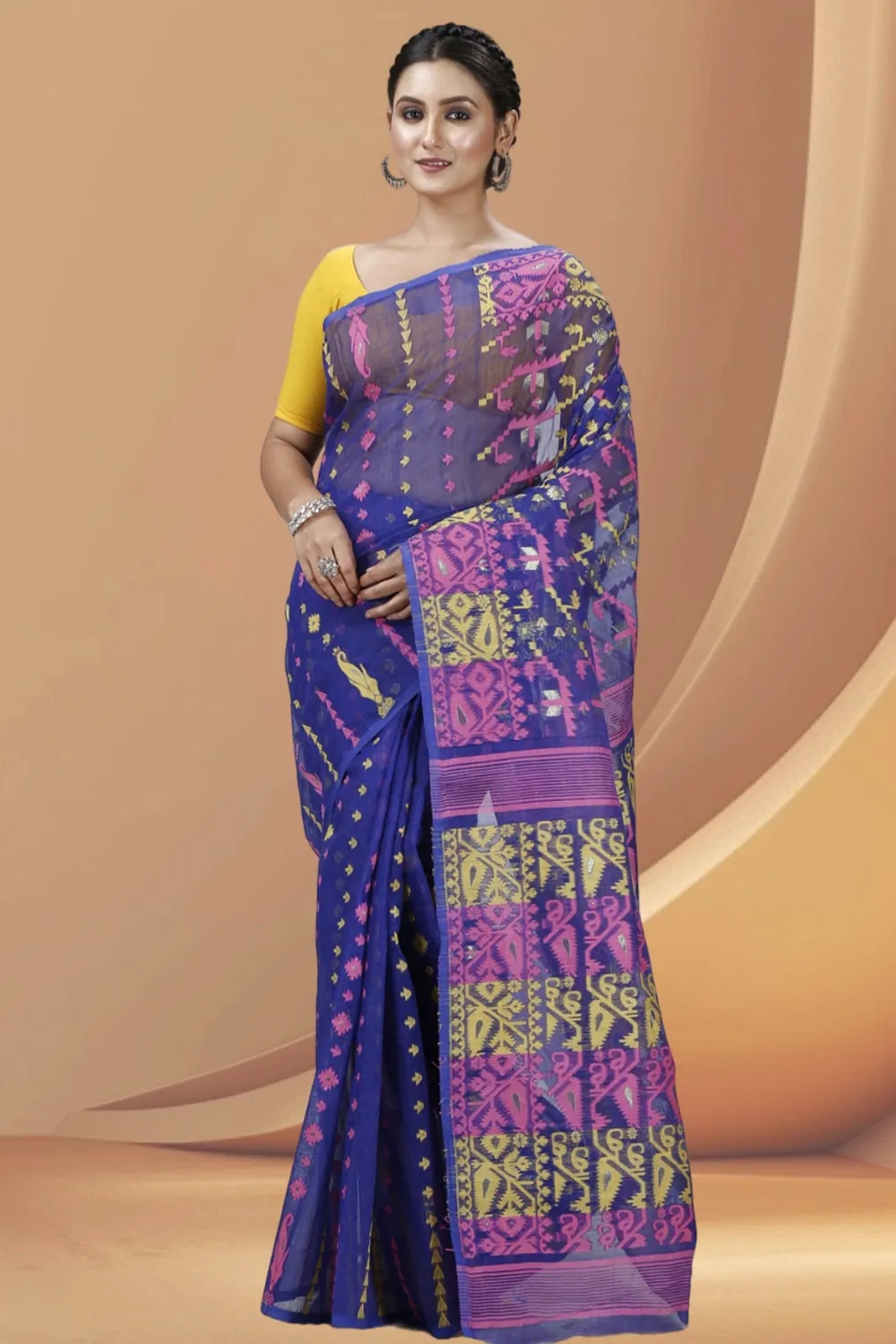 Blue Blended Cotton Jaya Jamdani Saree (1104)