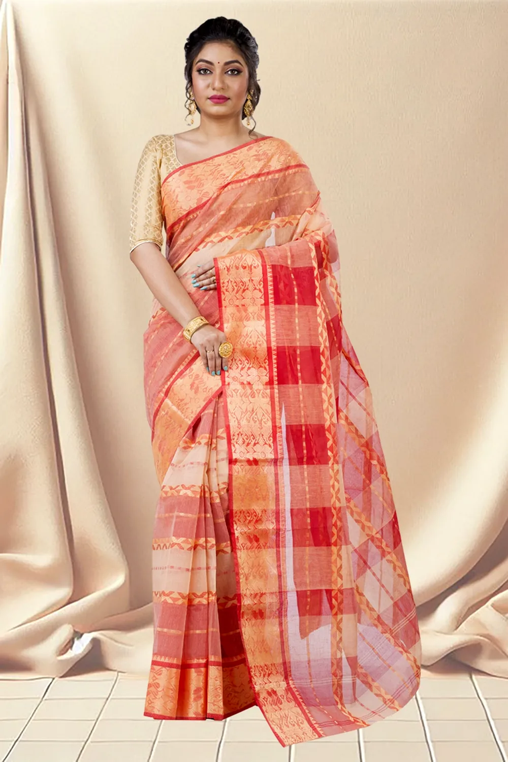 White Pure Cotton SonaJhuri Desiging Tant Saree (111)