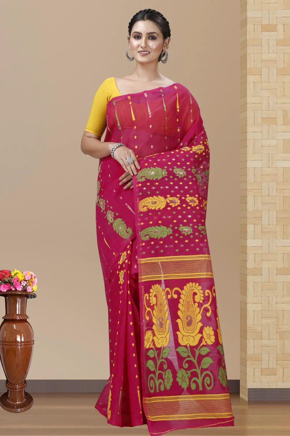 Maroon Pure Cotton Vani Jamdani Saree (1110)