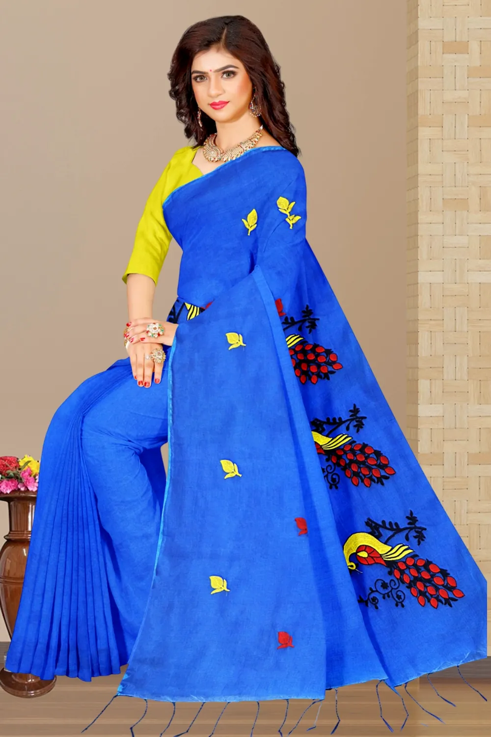 Blue Blended Cotton Mayuri Hand Hand Loom Saree (1113)