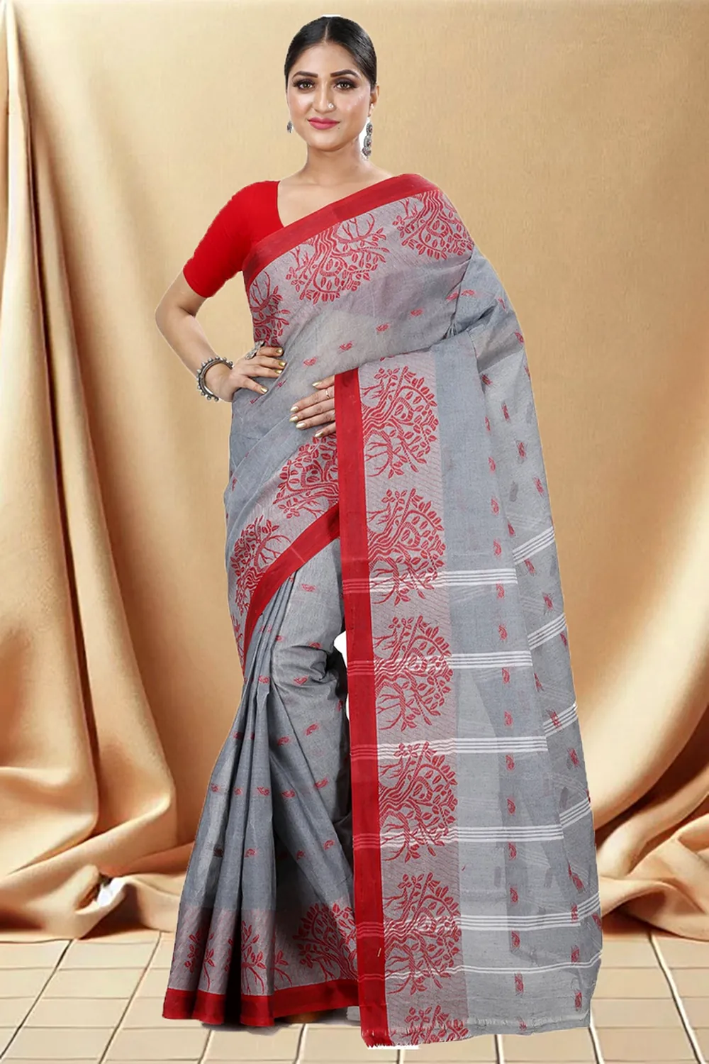 Dark Green Pure Cotton Urmila Jamdani Saree (1123)