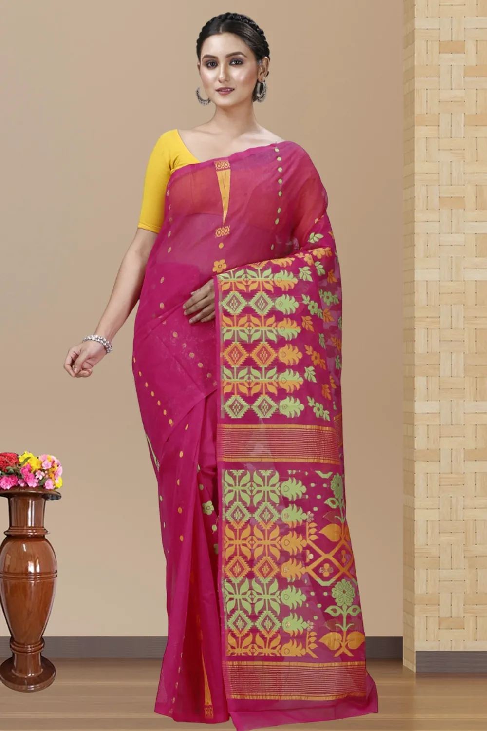 Maroon Pure Cotton Urmila Jamdani Saree (1124)