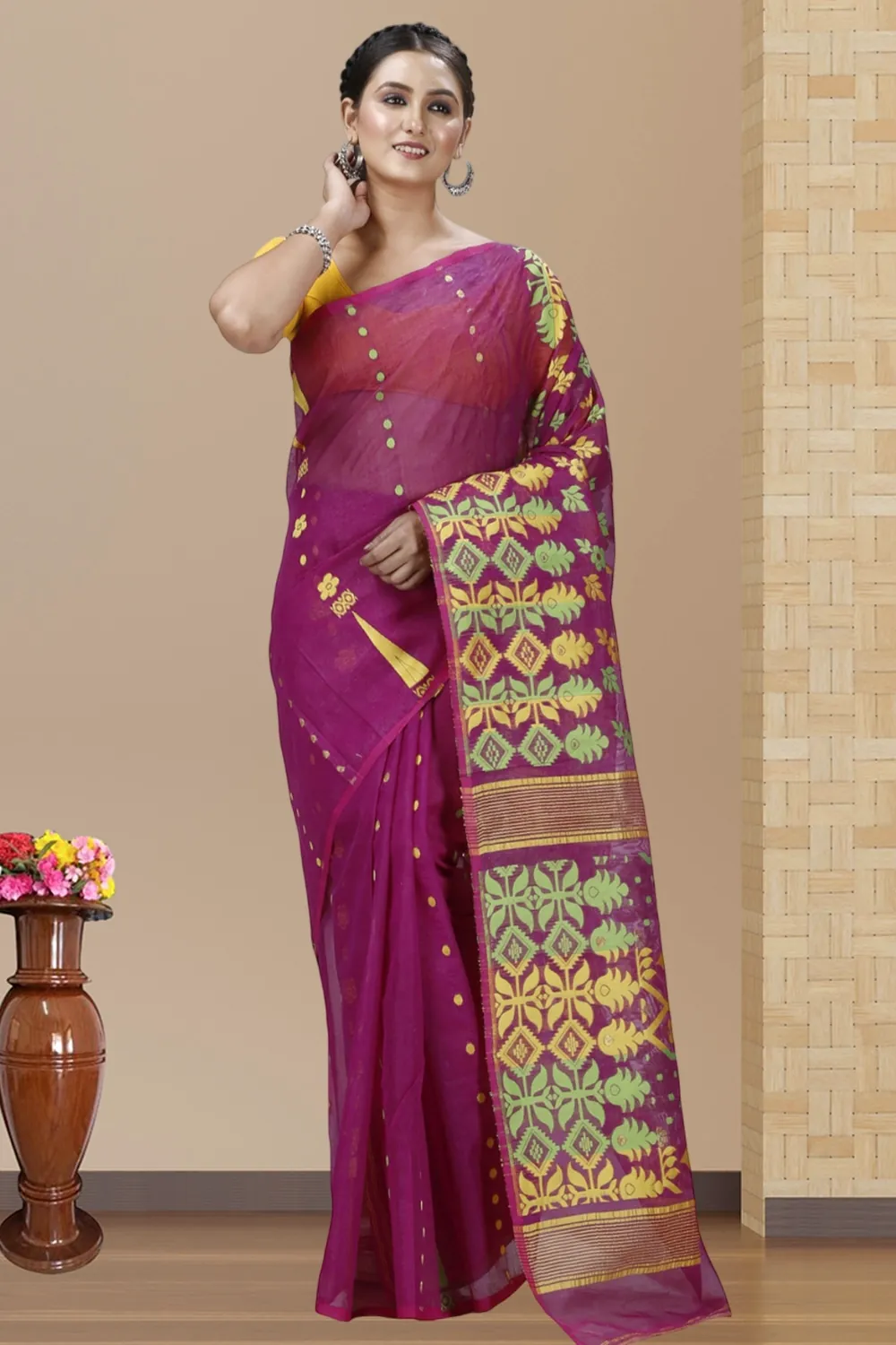 Purple Pure Cotton Urmila Jamdani Saree (1126)