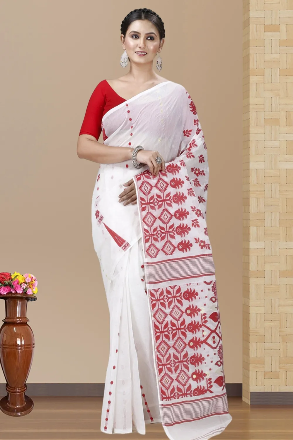 White Pure Cotton Urmila Jamdani Saree (1127)