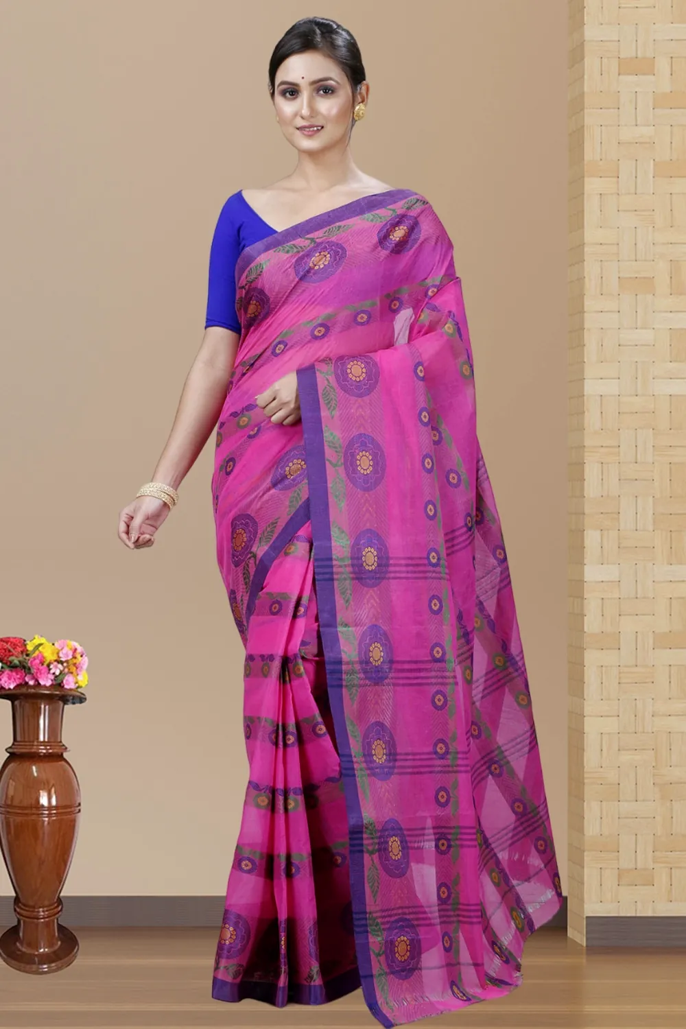 Pink Pure Cotton Uttara Tant Saree (1132)