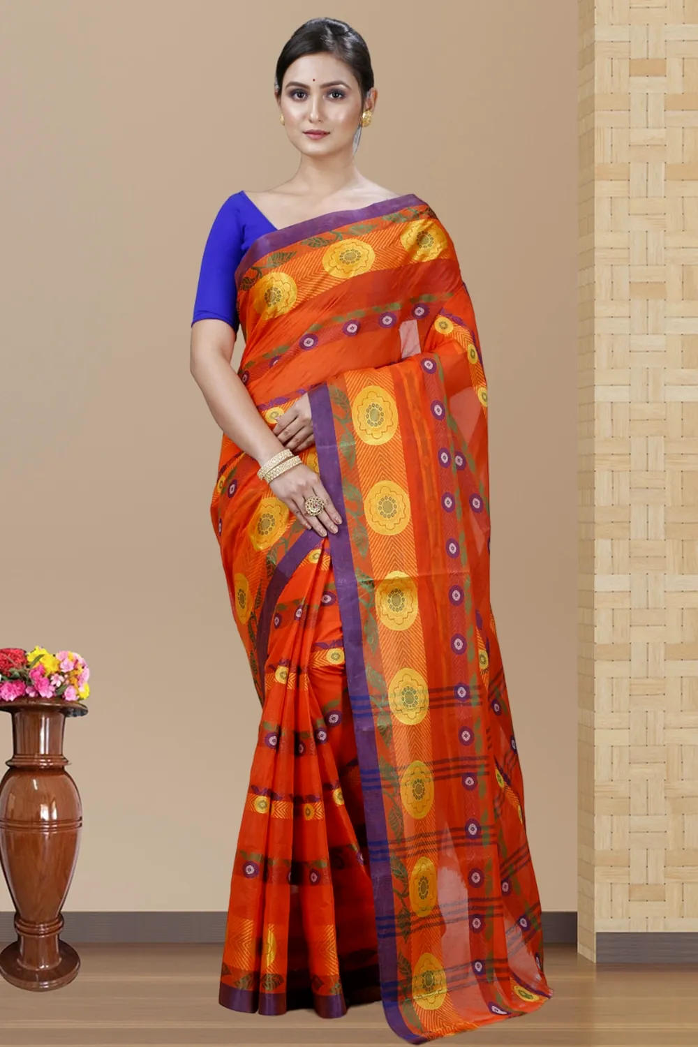 Orange Pure Cotton Uttara Tant Saree (1133)
