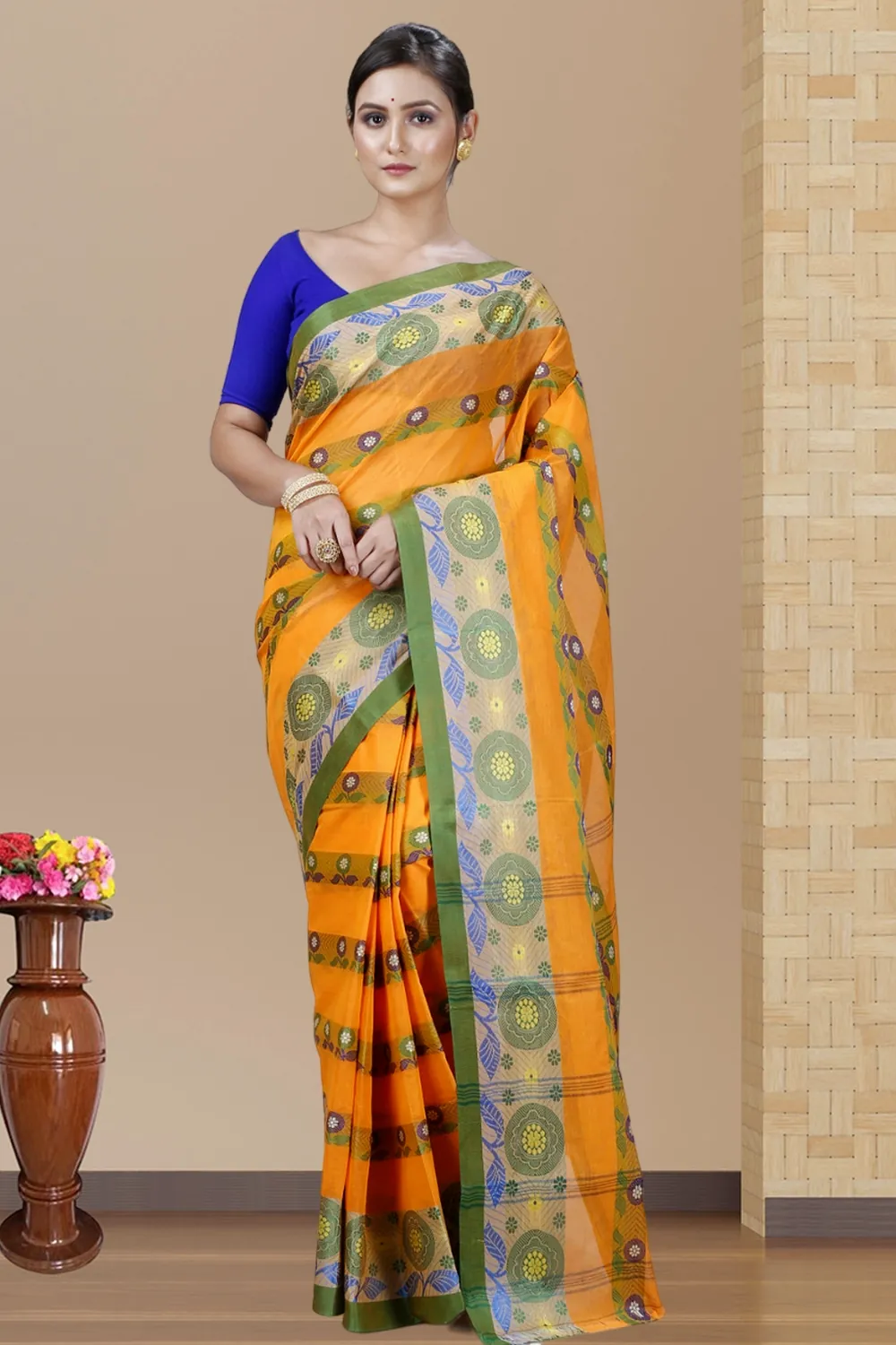 Yellow Pure Cotton Uttara Tant Saree (1134)